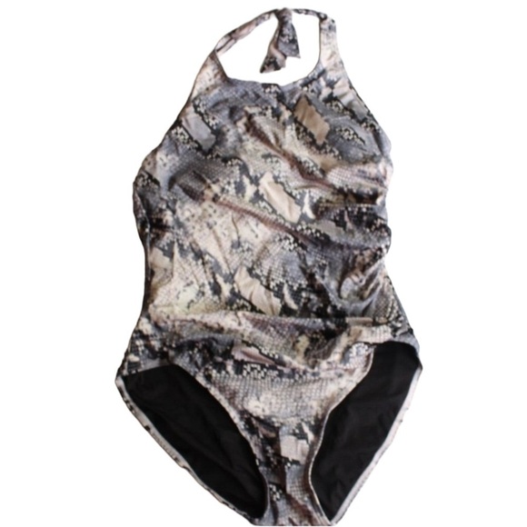 Calvin Klein Blush Snake High-Neck Halter One-Piece Swimsuit - Picture 3 of 10